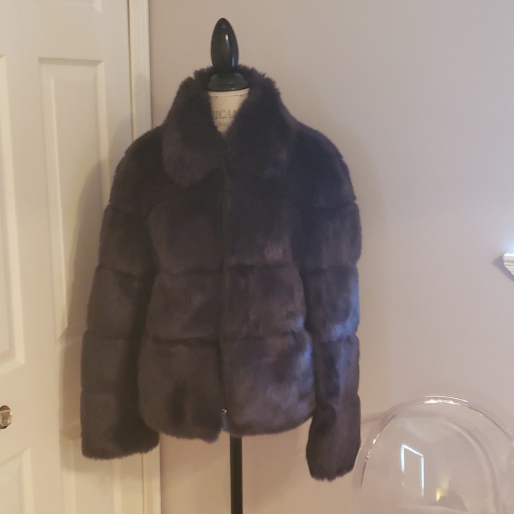 NWOT MICHAEL Michael Kors Black Faux Fur Jacket